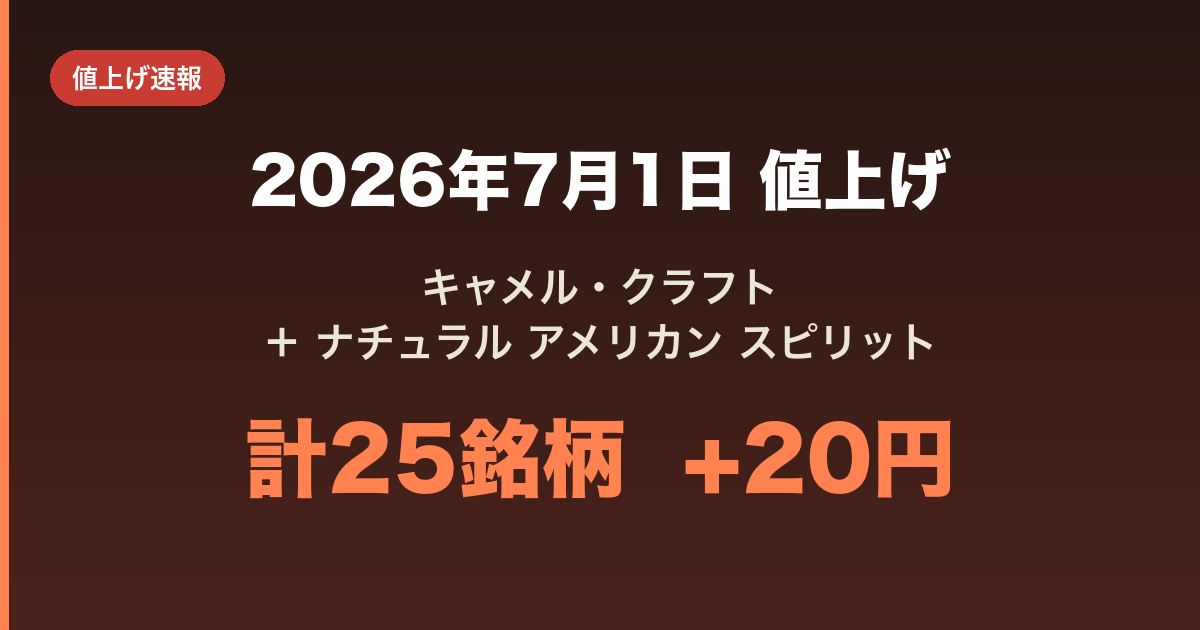 [香烟] 骆驼工艺 + 自然美式精神：25个品牌自7月1日起涨价20日元 | JT批准申请