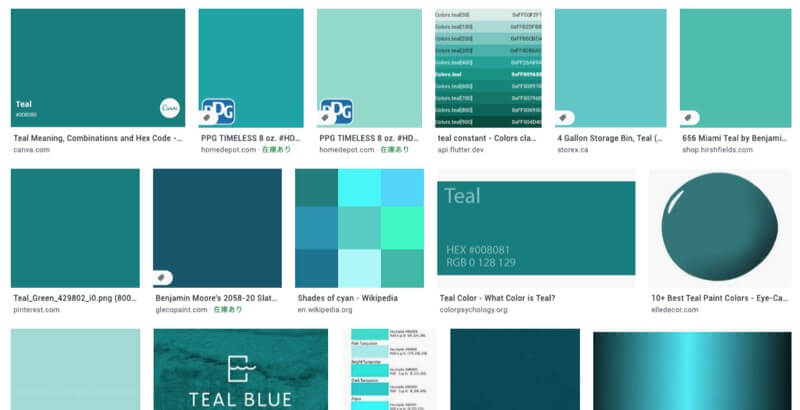 “Teal”所代表的色彩意象。感觉像是蓝色与绿色之间的颜色。