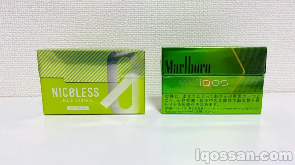 左侧为“NICOLESS 柠檬薄荷”,右侧为“万宝路加热烟弹 黄薄荷”