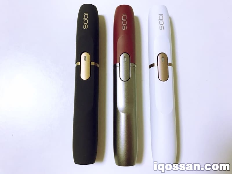 新型IQOS，从左至右：藏青色、Dark Red、白色