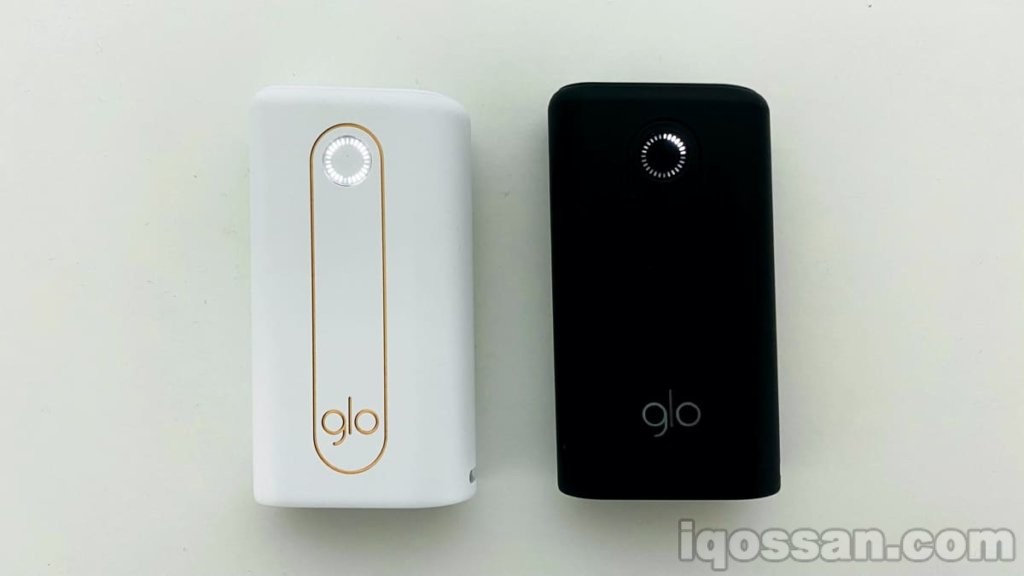参考:左侧白色glo hyper为100%电量,右侧黑色glo hyper为电量不足状态。右侧状态时请先充电再使用。