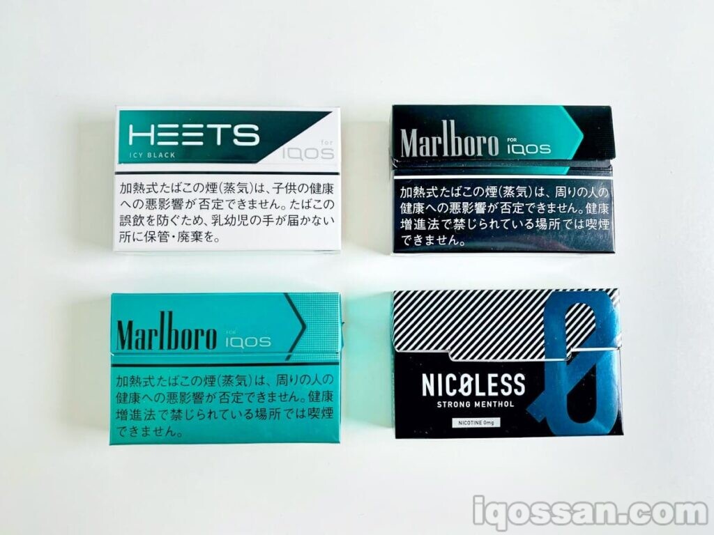 IQOS可吸的薄荷醇产品已大幅增加。除普通薄荷醇外，作为兼容无尼古丁烟草的“NICORES STRONG MENTHOL（图片右下）”也刚刚发售。